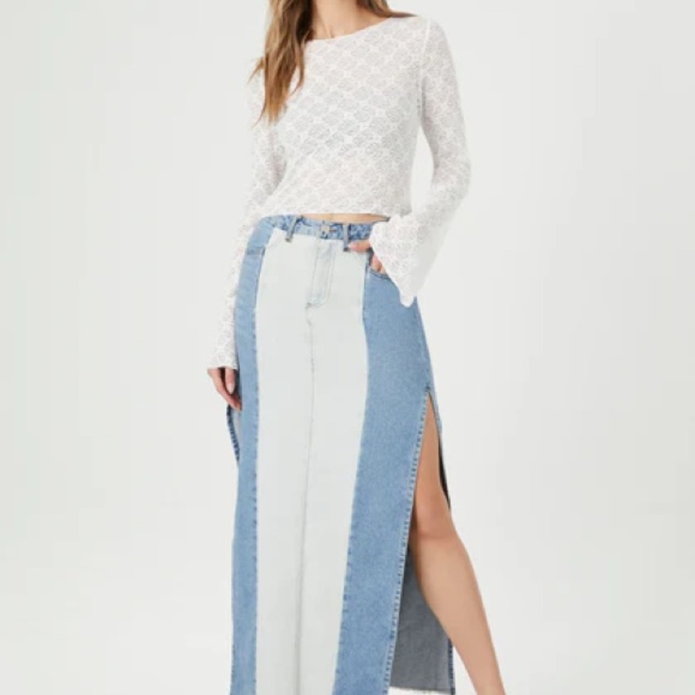 Forever 21 Blue and White Denim Maxi Skirt